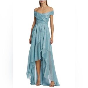 Wedding Guest TALBOT RUNHOF Shimmery⚡️Aquamarine Flowy Disco Dress - Size 10 NWT
